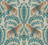 Jungle Leopard Taupe Wallpaper with Traditional Acanthus Leaf Motif - York KT2206