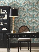 Jungle Leopard Taupe Wallpaper with Traditional Acanthus Leaf Motif - York KT2206