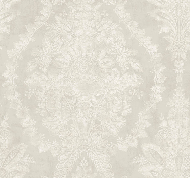 Charleston Damask Cream Wallpaper with Classic Acanthus Damask Motif - York KT2214