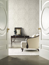 Charleston Damask Cream Wallpaper with Classic Acanthus Damask Motif - York KT2214