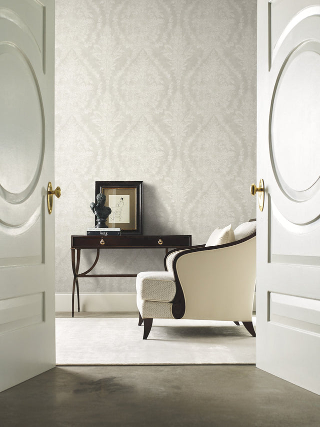 Charleston Damask Cream Wallpaper with Classic Acanthus Damask Motif - York KT2214