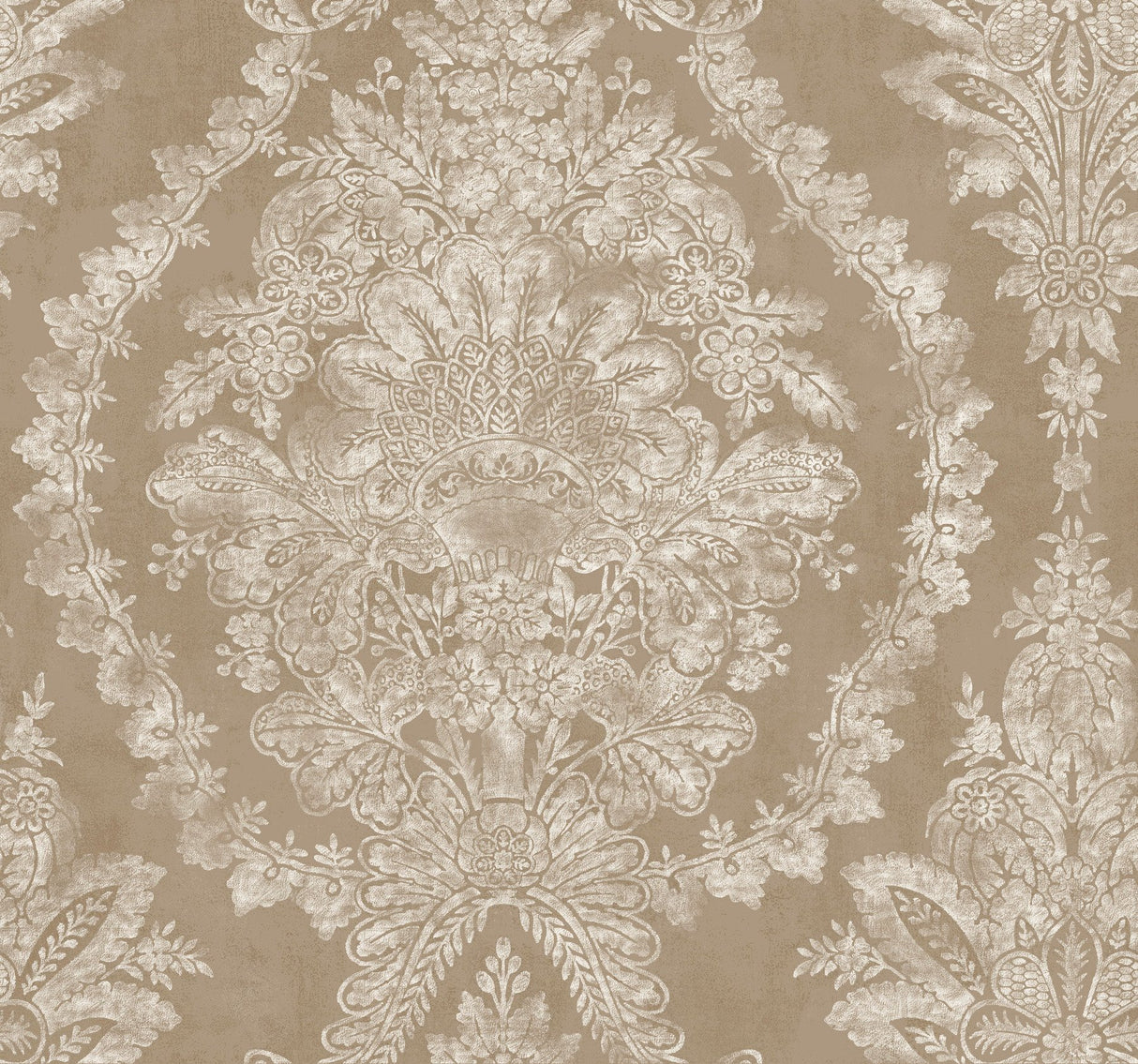 Charleston Damask Bronze Wallpaper with Traditional Acanthus Damask Pattern - York KT2217