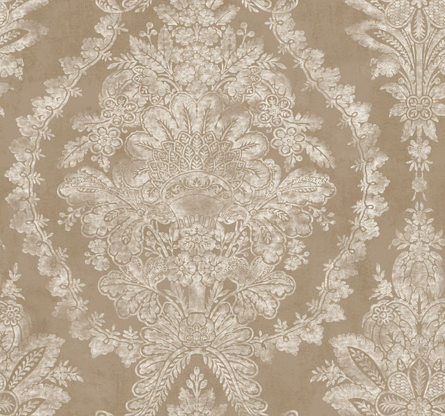 Charleston Damask Bronze Wallpaper with Traditional Acanthus Damask Pattern - York KT2217