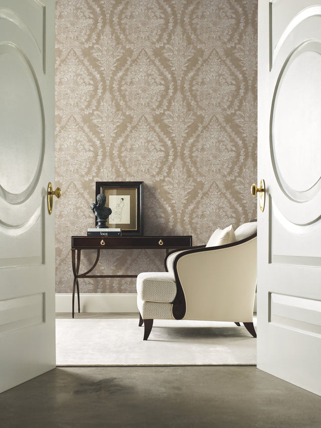 Charleston Damask Bronze Wallpaper with Traditional Acanthus Damask Pattern - York KT2217