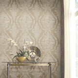 Charleston Damask Bronze Wallpaper with Traditional Acanthus Damask Pattern - York KT2217