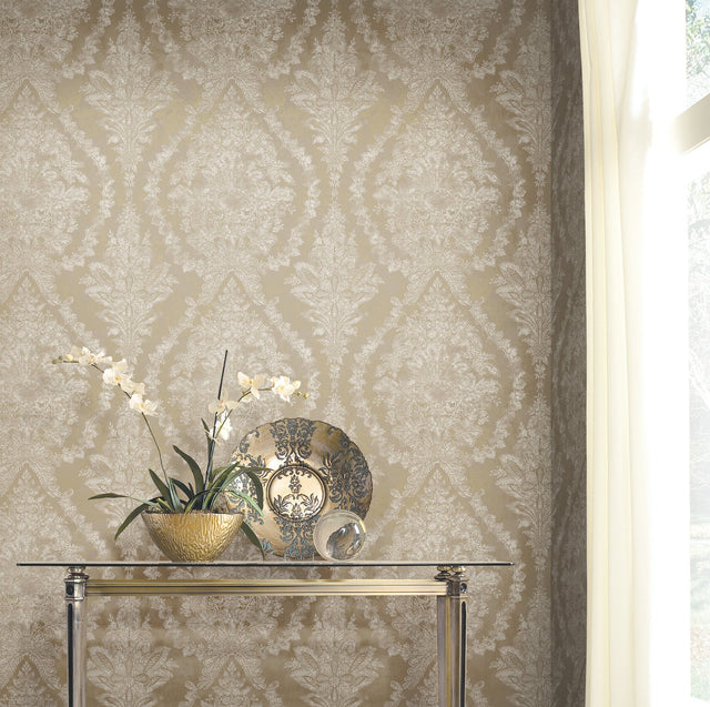 Charleston Damask Bronze Wallpaper with Traditional Acanthus Damask Pattern - York KT2217