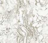 Polished Marble Black & White Wallpaper with Modern Marble Swirl Motif - York KT2221