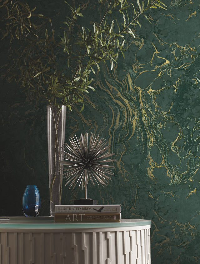 Polished Marble Green Wallpaper with Modern Marble Pattern - York KT2222
