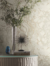 Polished Marble White & Gold Wallpaper with Modern & Transitional Marbled Pattern - York KT2223