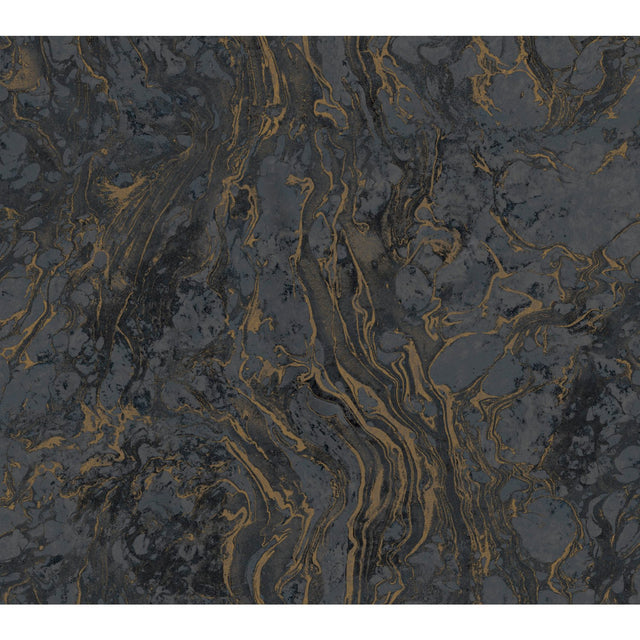 Polished Marble Black Wallpaper with Modern Marble Veining - York KT2224