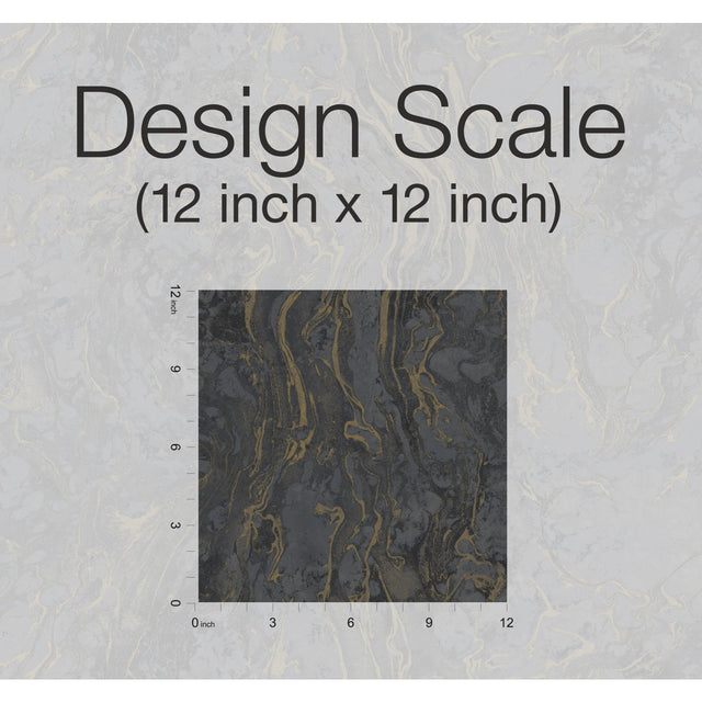 Polished Marble Black Wallpaper with Modern Marble Veining - York KT2224