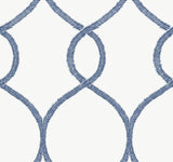 Laurel Leaf Ogee Navy Wallpaper with Trellis & Lattice Laurel Vine Motif - York KT2232