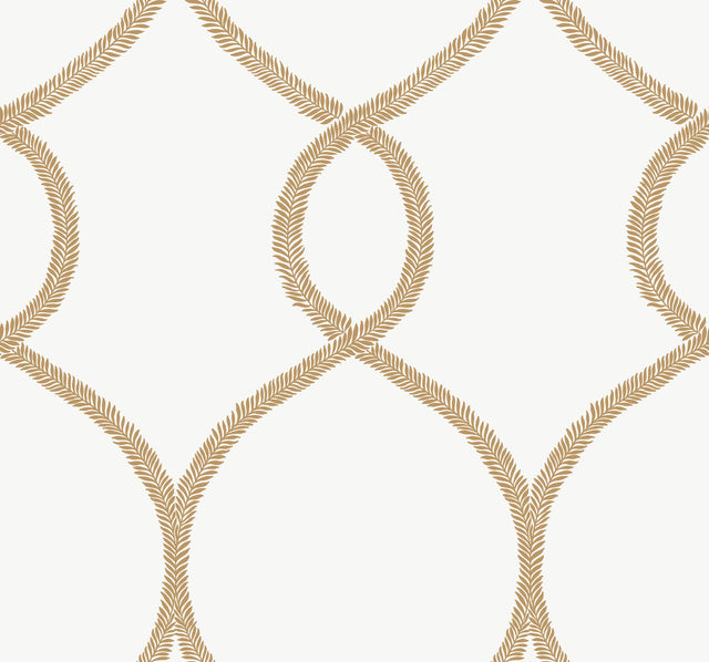 Laurel Leaf Ogee Gold Wallpaper with Trellis & Lattice Pattern - York KT2234
