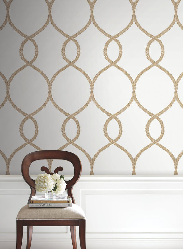 Laurel Leaf Ogee Gold Wallpaper with Trellis & Lattice Pattern - York KT2234