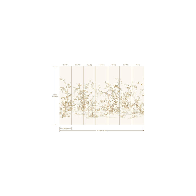 Flowering Vine Chino White Wall Mural with Chinoiserie Botanical Birds Pattern - York KT2262M