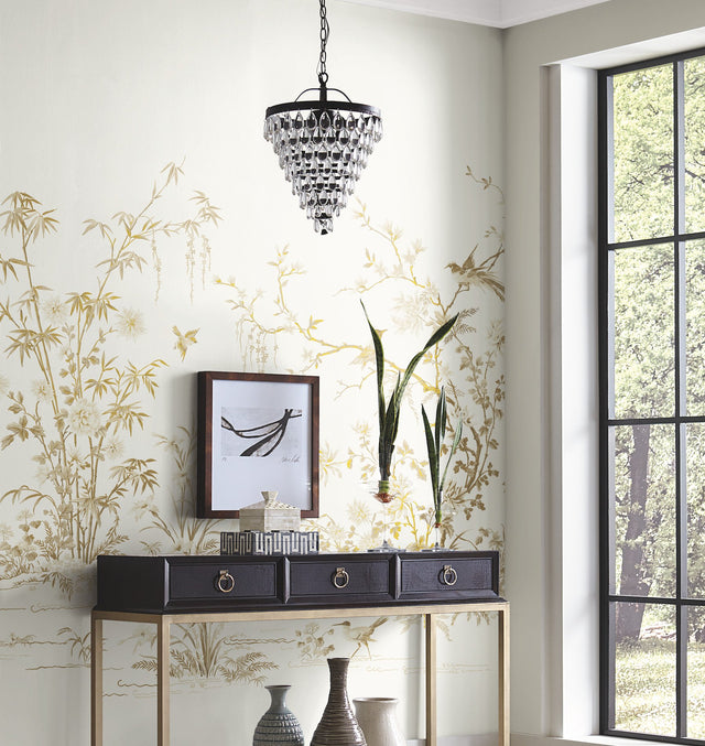 Flowering Vine Chino White Wall Mural with Chinoiserie Botanical Birds Pattern - York KT2262M