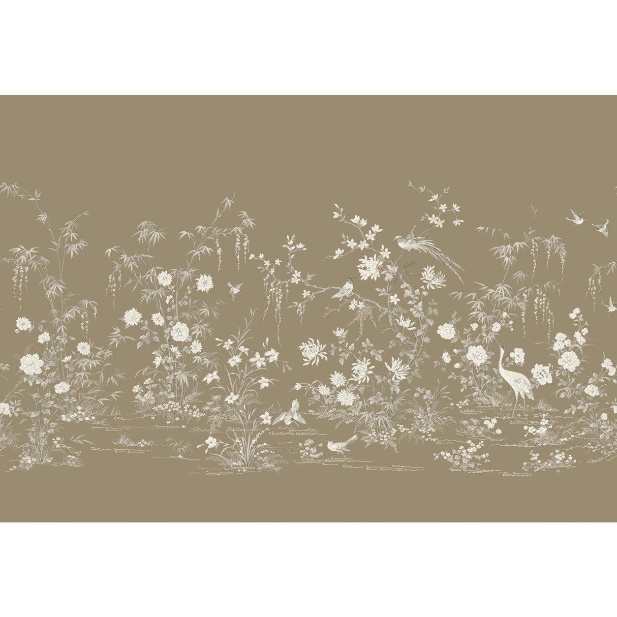 Flowering Vine Chino Brown Wall Mural with Botanical Chinoiserie Scene - York KT2263M