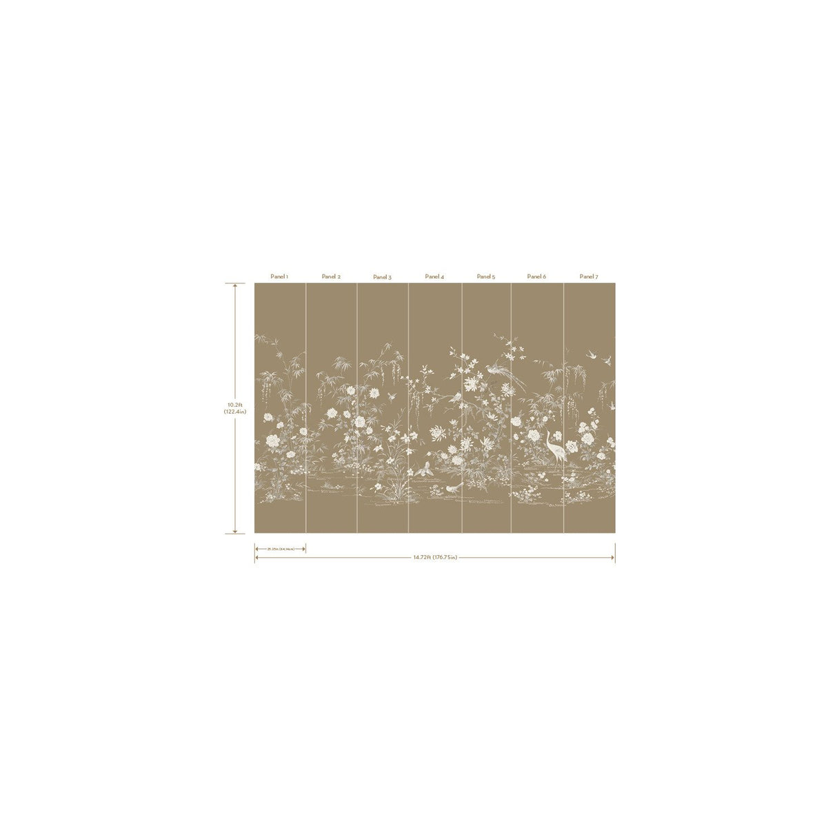 Flowering Vine Chino Brown Wall Mural with Botanical Chinoiserie Scene - York KT2263M