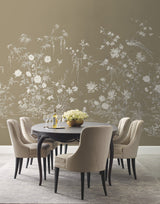 Flowering Vine Chino Brown Wall Mural with Botanical Chinoiserie Scene - York KT2263M