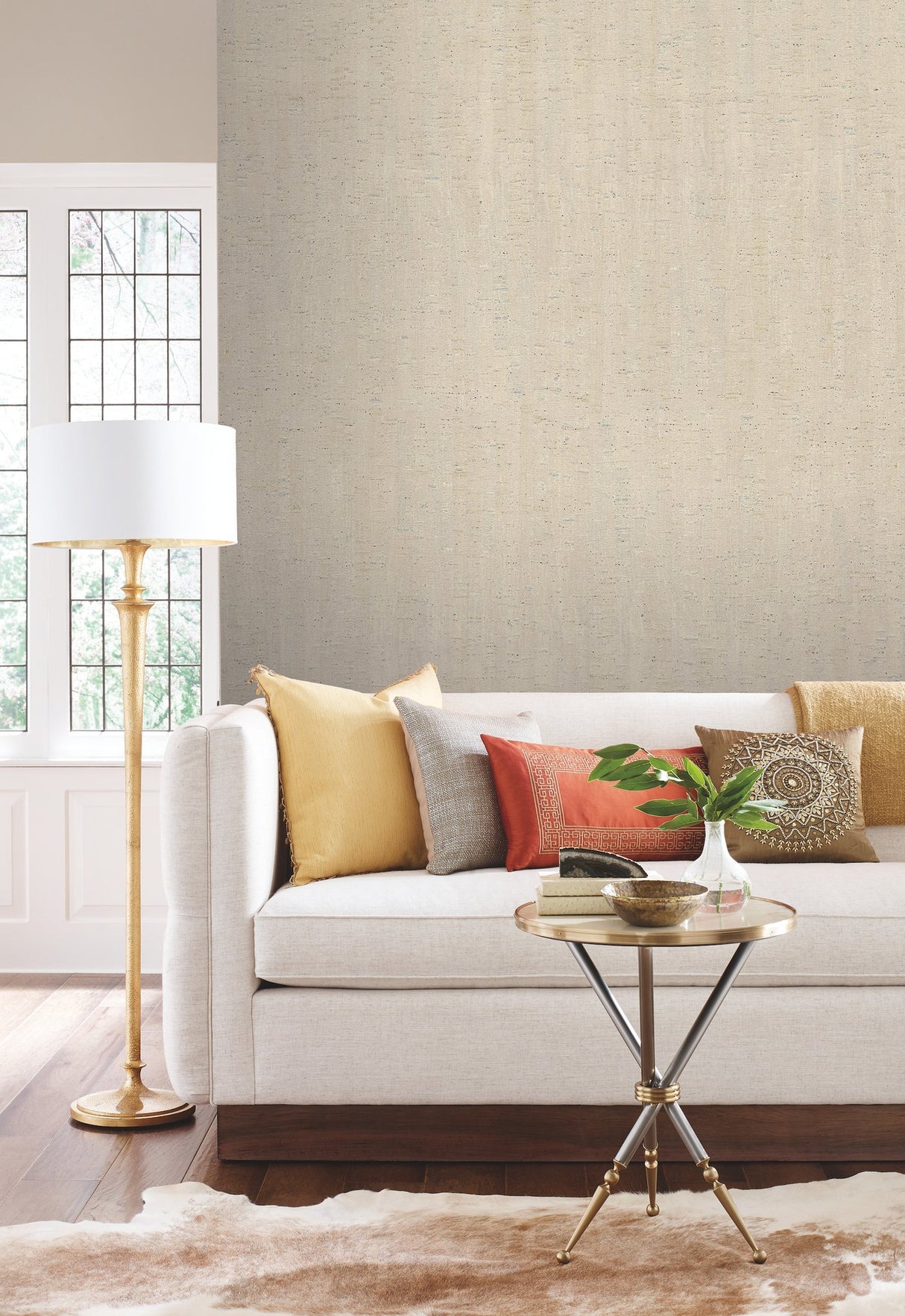 Plain Bamboo White Textured Cork Wallpaper - York LC7143