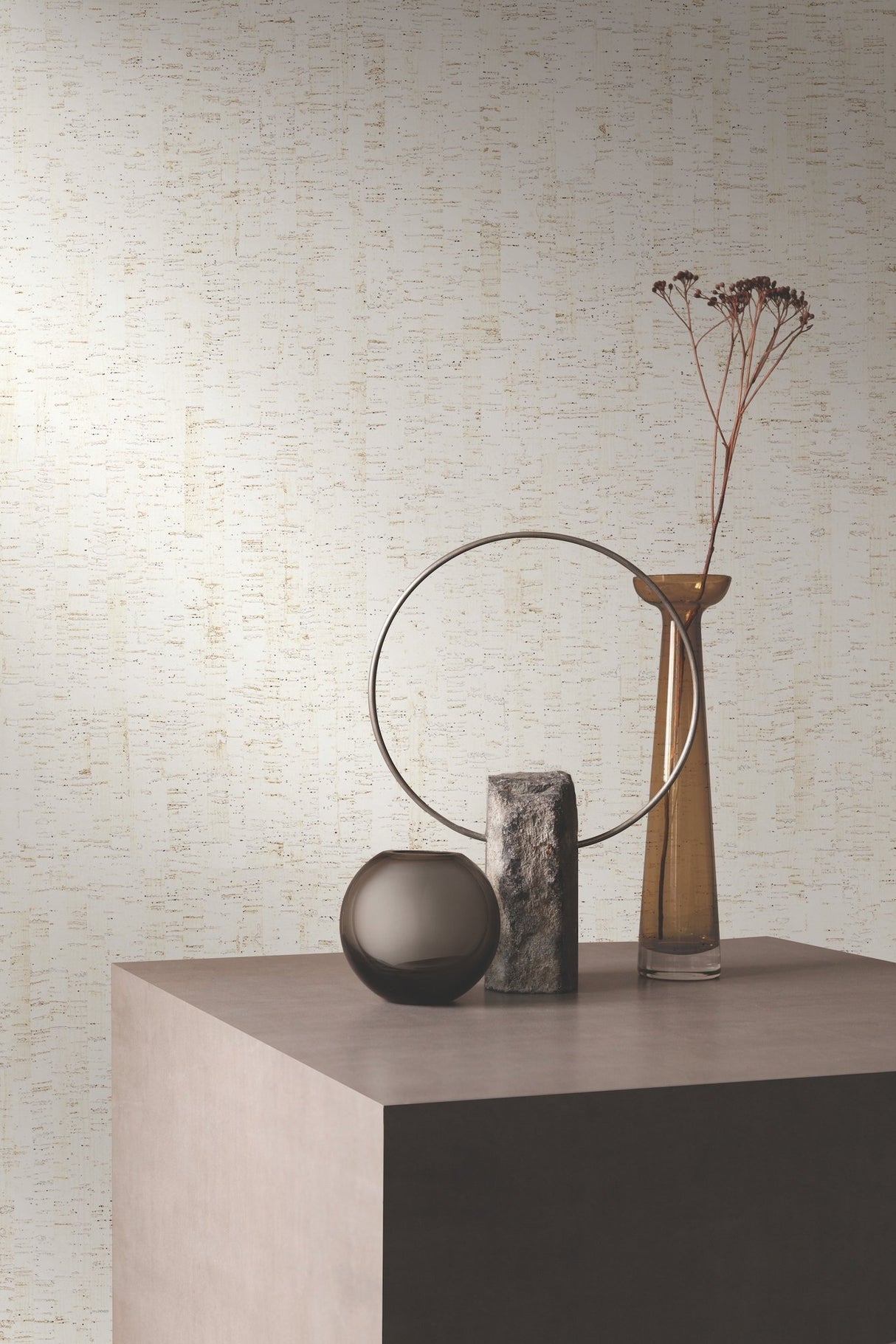 Plain Bamboo White Cork Wallpaper with Textured Botanical Motif - York LC7145