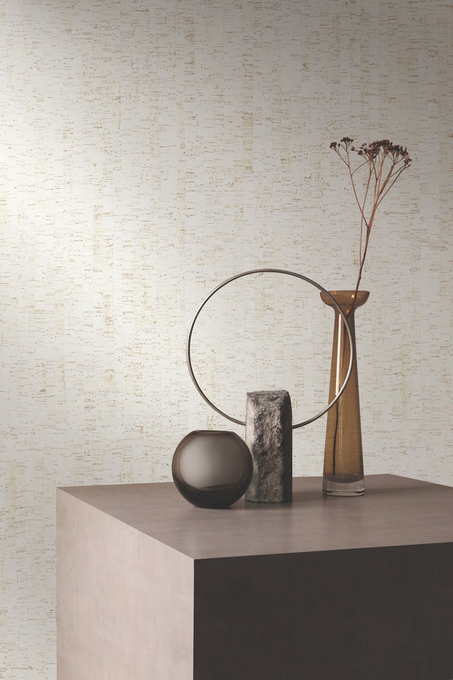 Plain Bamboo White Cork Wallpaper with Textured Botanical Motif - York LC7145