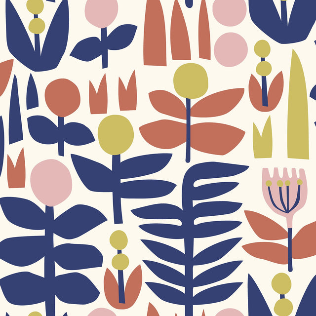 A Bit of Folk Red Peel & Stick Wallpaper with Whimsical Botanical Floral Pattern - NuWallpaper LDS4577