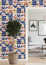 A Bit of Folk Red Peel & Stick Wallpaper with Whimsical Botanical Floral Pattern - NuWallpaper LDS4577
