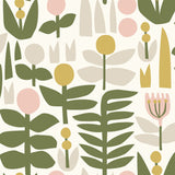 A Bit of Folk Yellow Peel & Stick Wallpaper with Whimsical Botanical Floral Pattern - NuWallpaper LDS4578