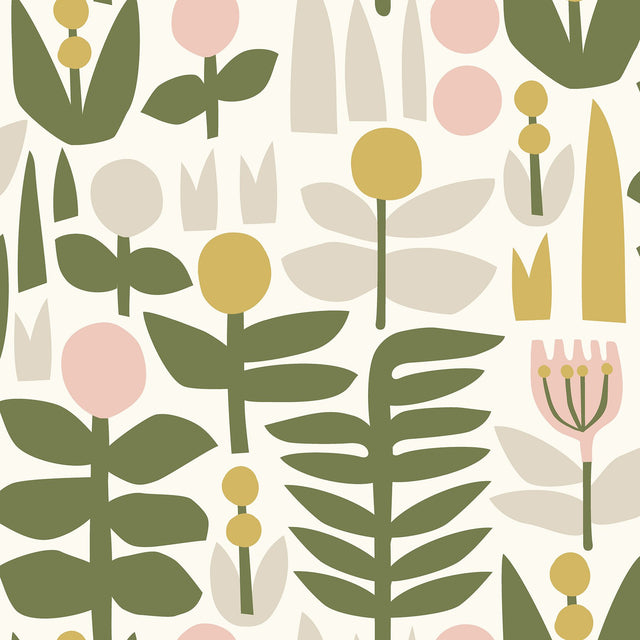 A Bit of Folk Yellow Peel & Stick Wallpaper with Whimsical Botanical Floral Pattern - NuWallpaper LDS4578