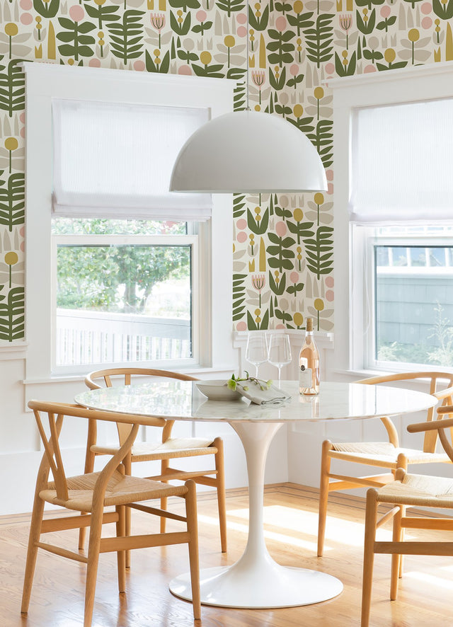 A Bit of Folk Yellow Peel & Stick Wallpaper with Whimsical Botanical Floral Pattern - NuWallpaper LDS4578