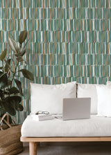 Thistle Green Abstract Brushstroke Peel & Stick Wallpaper with Distressed Texture - NuWallpaper LDS4580