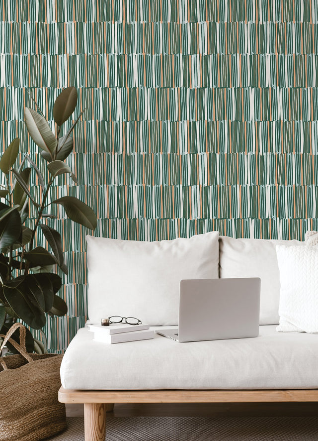 Thistle Green Abstract Brushstroke Peel & Stick Wallpaper with Distressed Texture - NuWallpaper LDS4580