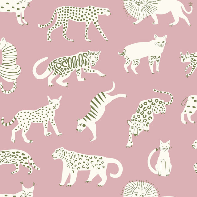 Kitty Kitty Pink Peel & Stick Wallpaper with Whimsical Novelty Cat Pattern - NuWallpaper LDS4583