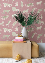 Kitty Kitty Pink Peel & Stick Wallpaper with Whimsical Novelty Cat Pattern - NuWallpaper LDS4583