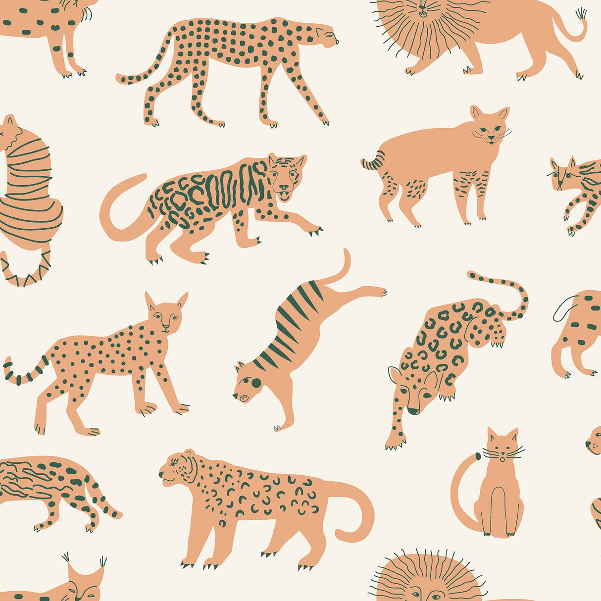 Kitty Kitty Tangerine Peel & Stick Wallpaper with Whimsical Novelty Cat Pattern - NuWallpaper LDS4584