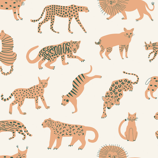 Kitty Kitty Tangerine Peel & Stick Wallpaper with Whimsical Novelty Cat Pattern - NuWallpaper LDS4584