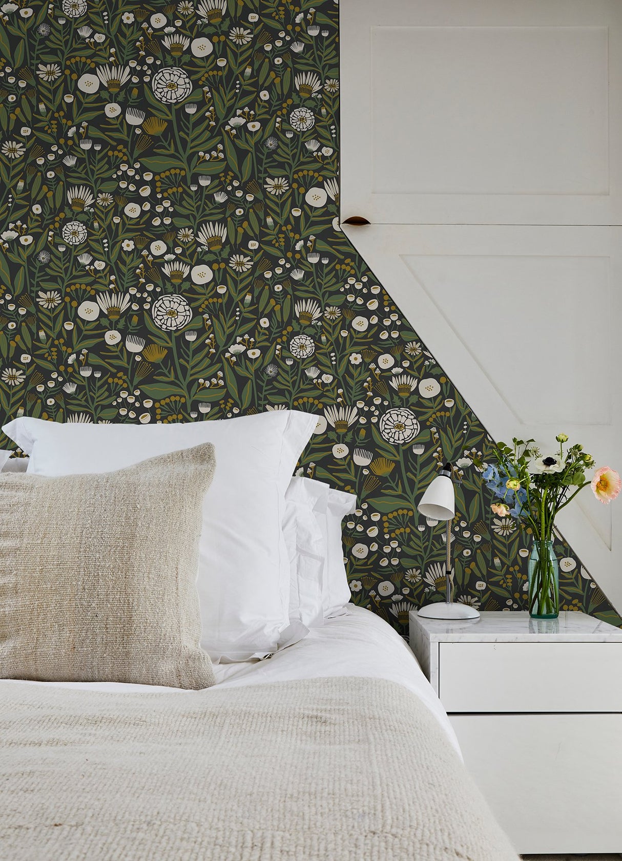 Marigold Forest Black Peel & Stick Wallpaper with Bohemian Botanical Floral Pattern - NuWallpaper LDS4585