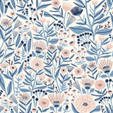 Marigold Forest Blue Peel & Stick Wallpaper with Floral Botanical Pattern, Bohemian Style - LDS4586