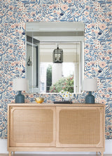 Marigold Forest Blue Peel & Stick Wallpaper with Floral Botanical Pattern, Bohemian Style - LDS4586