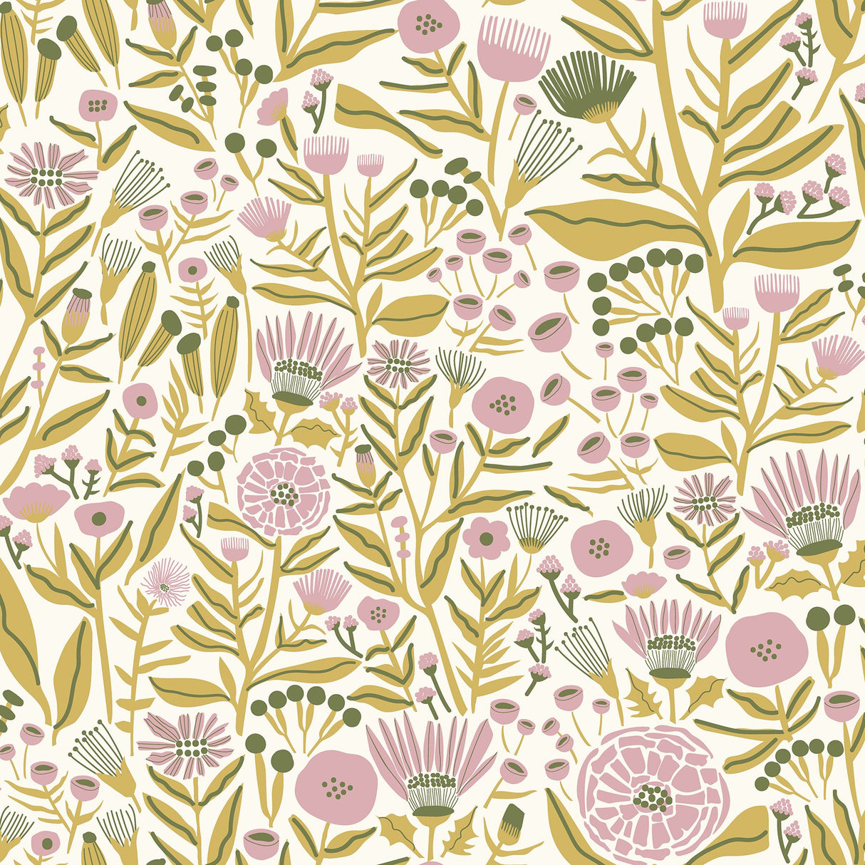 Marigold Forest Yellow Peel & Stick Wallpaper with Bohemian Botanical Floral Pattern - Brewster LDS4587