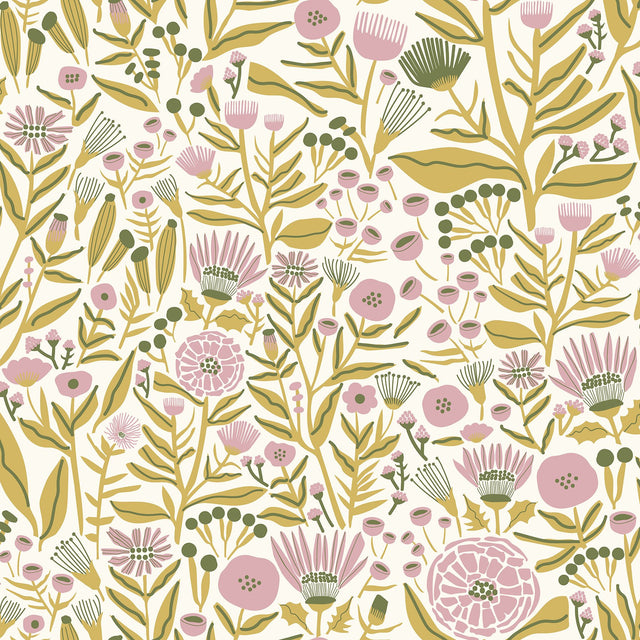 Marigold Forest Yellow Peel & Stick Wallpaper with Bohemian Botanical Floral Pattern - Brewster LDS4587