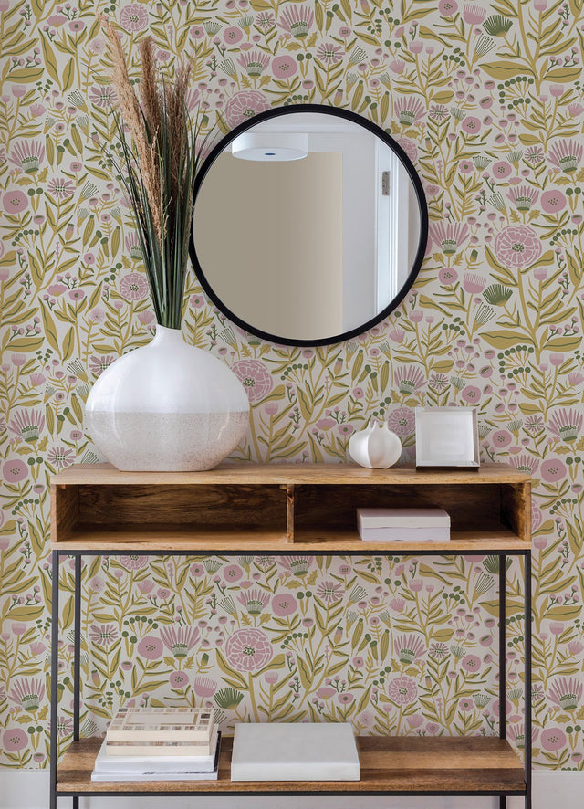 Marigold Forest Yellow Peel & Stick Wallpaper with Bohemian Botanical Floral Pattern - Brewster LDS4587