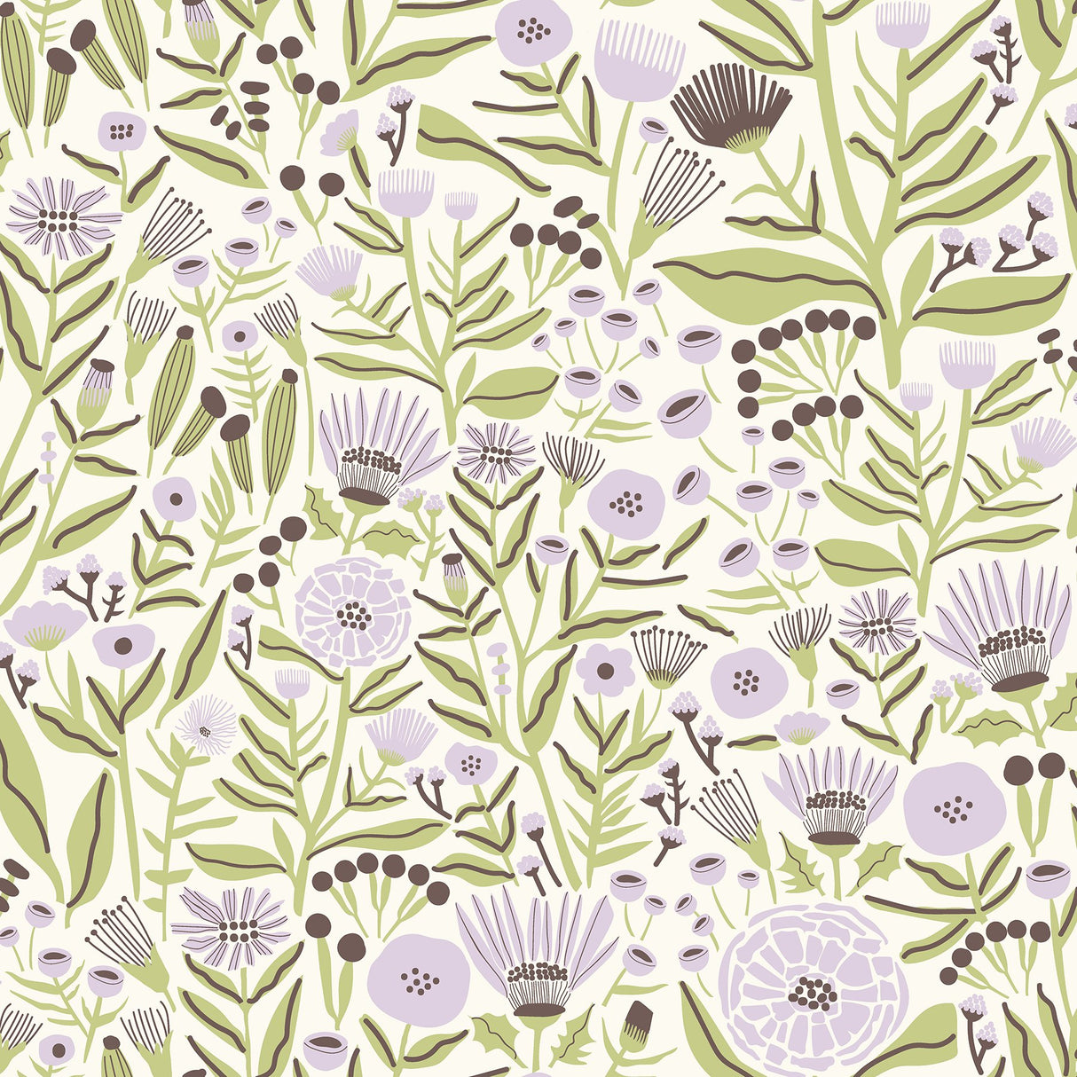 Marigold Forest Lilac Peel & Stick Wallpaper with Bohemian Botanical Floral Pattern - Brewster LDS4588