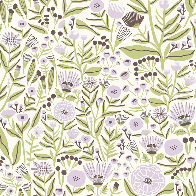 Marigold Forest Lilac Peel & Stick Wallpaper with Bohemian Botanical Floral Pattern - Brewster LDS4588