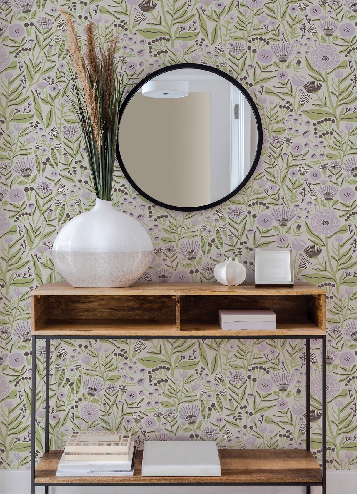 Marigold Forest Lilac Peel & Stick Wallpaper with Bohemian Botanical Floral Pattern - Brewster LDS4588