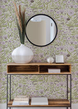 Marigold Forest Lilac Peel & Stick Wallpaper with Bohemian Botanical Floral Pattern - Brewster LDS4588