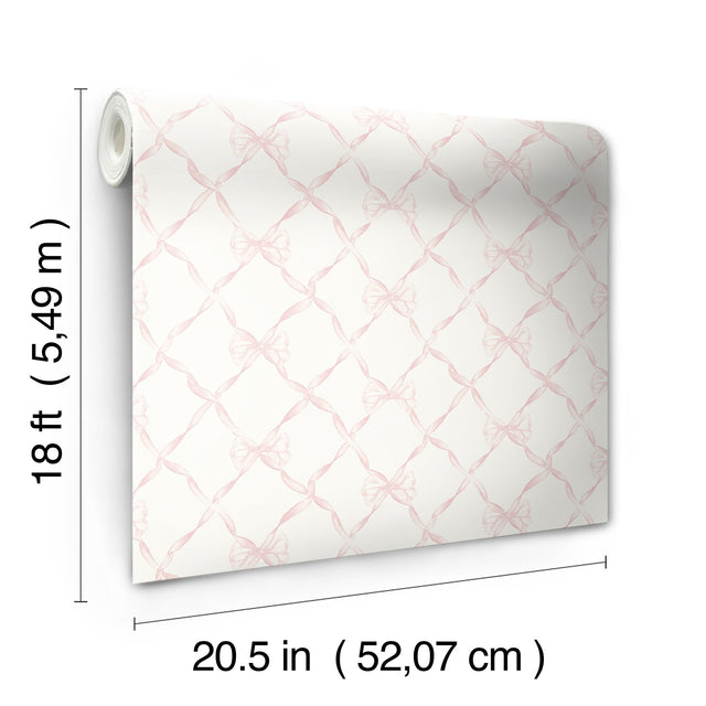 Baby Bow Pink Jam Peel & Stick Wallpaper with Whimsical Novelty Bow Trellis - NuWallpaper LFS5012