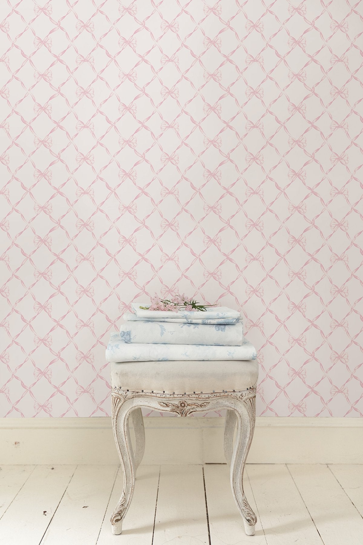 Baby Bow Pink Jam Peel & Stick Wallpaper with Whimsical Novelty Bow Trellis - NuWallpaper LFS5012