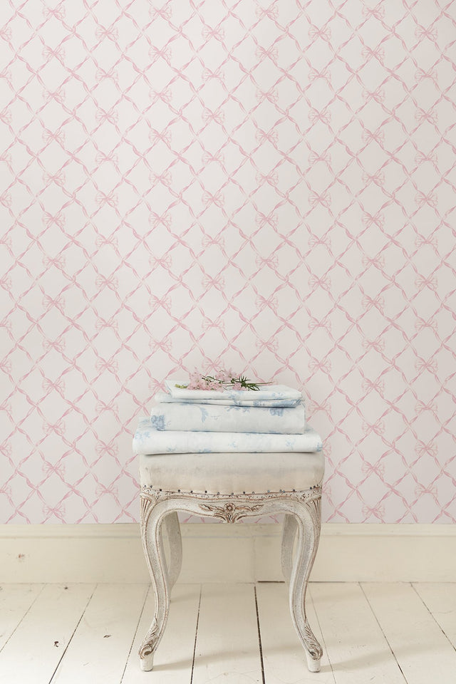 Baby Bow Pink Jam Peel & Stick Wallpaper with Whimsical Novelty Bow Trellis - NuWallpaper LFS5012